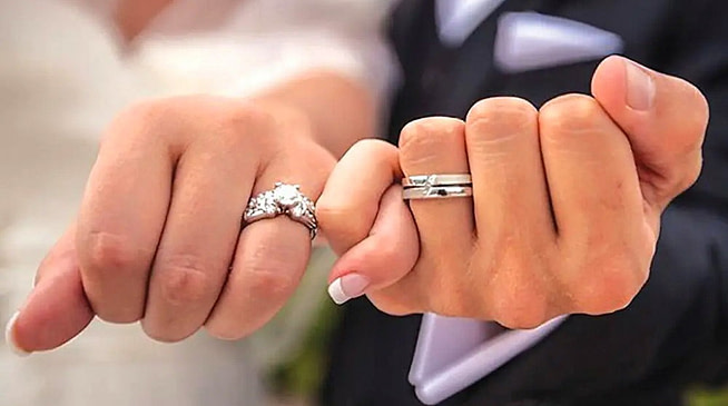 national-wedding-ring-day two hands holding together with wedding rings on the fingers